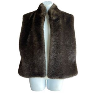 CEJON Faux Fur Vest Women’s Size M Rich Brown Open Front Retro Jacket